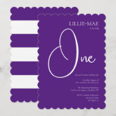 Purple Girl's 1st Birthday Party Invitation (Devant / Derrière)