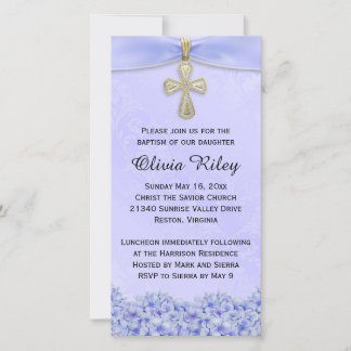 Purple Girls Baptême Christening Invitation