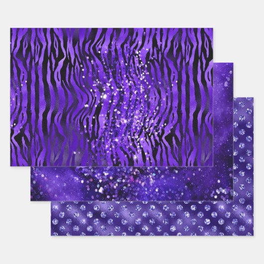Purple Glam Glitter Sparkle Patterns Inpakpapier Vel (Set)