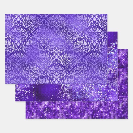 Purple Glam Glitter Sparkle Patterns Inpakpapier Vel (Set)