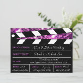 Purple Glamor Clapper Board Mariage Invitation (Debout devant)