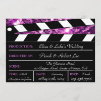 Purple Glamor Clapper Board Mariage Invitation
