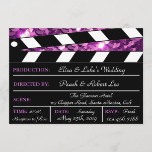 Purple Glamor Clapper Board Mariage Invitation