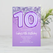 Purple Glitter 10th Birthday Invitation (Debout devant)