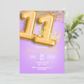 Purple Glitter 11th Birthday Invitation (Debout devant)