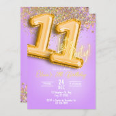Purple Glitter 11th Birthday Invitation (Devant / Derrière)