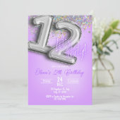 Purple Glitter 12th Birthday Invitation (Debout devant)