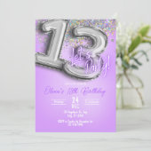 Purple Glitter 13th Birthday Invitation (Debout devant)