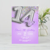 Purple Glitter 14th Birthday Invitation (Debout devant)