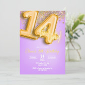 Purple Glitter 14th Birthday Invitation (Debout devant)