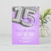 Purple Glitter 15th Birthday Invitation (Debout devant)