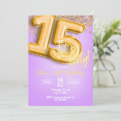Purple Glitter 15th Birthday Invitation (Debout devant)