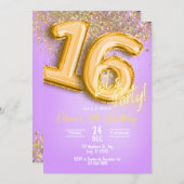 Purple Glitter 16th Birthday Invitation (Devant / Derrière)