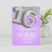 Purple Glitter 16th Birthday Invitation (Debout devant)
