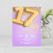 Purple Glitter 17th Birthday Invitation (Debout devant)