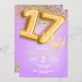Purple Glitter 17th Birthday Invitation (Devant / Derrière)
