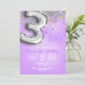 Purple Glitter 3rd Birthday Invitation (Debout devant)