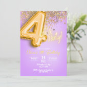 Purple Glitter 4th Birthday Invitation (Debout devant)