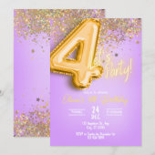 Purple Glitter 4th Birthday Invitation (Devant / Derrière)