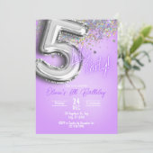 Purple Glitter 5th Birthday Invitation (Debout devant)