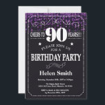 Purple Glitter 90th Birthday Invitation<br><div class="desc">Purple Glitter 90th Birthday Invitation. White Typography. Black and White Chalkboard Background. Adult Birthday. Male Men or Women Birthday. Kids Boy or Girl Lady Teen Teenage Bday Invite. 13th 15th 16th 18th 20th 21st 30th 40th 50th 60th 70th 80th 90th 100th Any Age. For further customization, please click the "Customize...</div>