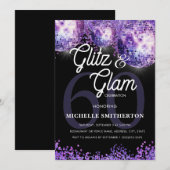 Purple Glitter Disco Glitz Glam 60th Birthday Invi Kaart (Voorkant / Achterkant)