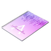 Purple Glitter Sparkle Monogram Notebook Notitieboek (Linkerzijde)