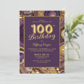 Purple Gold Agate 100e anniversaire Invitation (Debout devant)