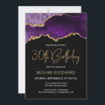 Purple Gold Agate 30e Anniversaire Fête Invitation<br><div class="desc">Cette élégante invitation à la fête de 30e anniversaire présente une image aquarelle d'une géode d'agate dans les tons violets avec des reflets d'or. Les mots "30th Birthday" apparaissent dans la parties scintillant en faux or dans la police d'écriture moderne décorative. Customisez-le avec le nom de l'honoré dans le texte...</div>
