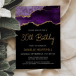 Purple Gold Agate 30e anniversaire Invitation<br><div class="desc">Cette élégante invitation à la fête de 30e anniversaire présente une image aquarelle d'une géode d'agate dans les tons violet avec des reflets de parties scintillant en faux or. Les mots "30e anniversaire" apparaissent dans un script d'écriture moderne couleur or. Customisez-le avec le nom de l'honoré dans le texte couleur...</div>