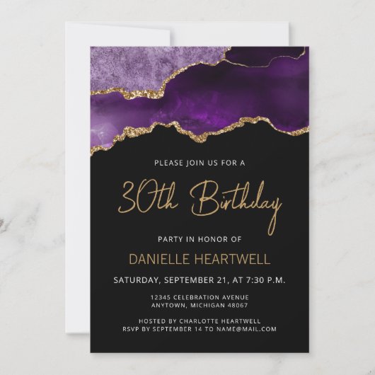Purple Gold Agate 30e anniversaire Invitation (Devant)