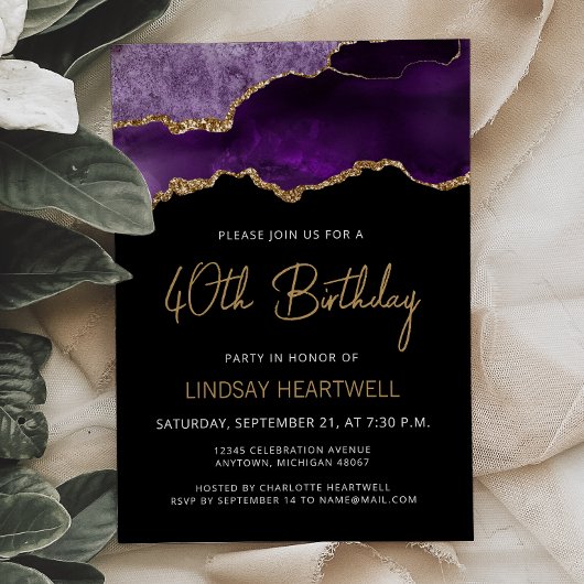 Purple Gold Agate 40e anniversaire Invitation