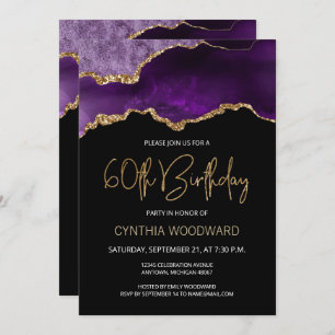 Purple Gold Agate 60e Anniversaire Fête Invitation