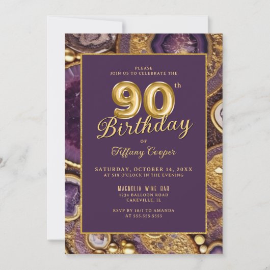 Purple Gold Agate 90e anniversaire Invitation (Devant)