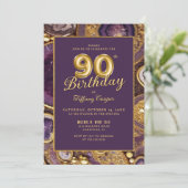 Purple Gold Agate 90e anniversaire Invitation (Debout devant)