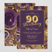 Purple Gold Agate 90e anniversaire Invitation (Devant / Derrière)