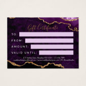 Purple Gold Agate Certificat cadeau d'entreprise (Dos)