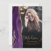 Purple Gold Agate Dark Photo Grad Faire-part (Devant)