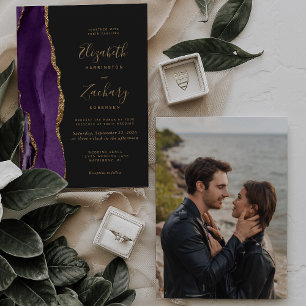 Purple Gold Agate Photo Faire-part de mariage fonc