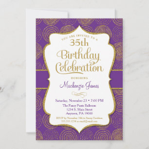 Purple Gold Anniversaire Invitation Adult Party