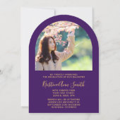 Purple Gold Arch 2 Faire-part de graduation photo (Dos)