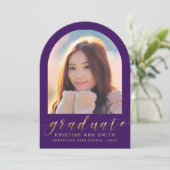 Purple Gold Arch 2 Faire-part de graduation photo (Debout devant)