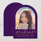 Purple Gold Arch Faire-part de graduation photo (Devant / Derrière)
