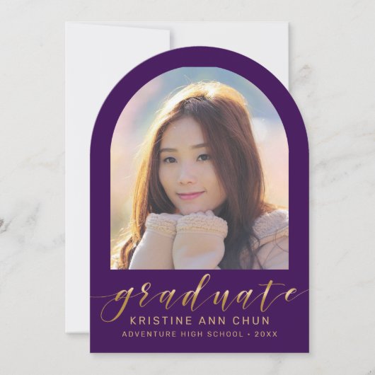 Purple Gold Arch Faire-part de graduation photo (Devant)
