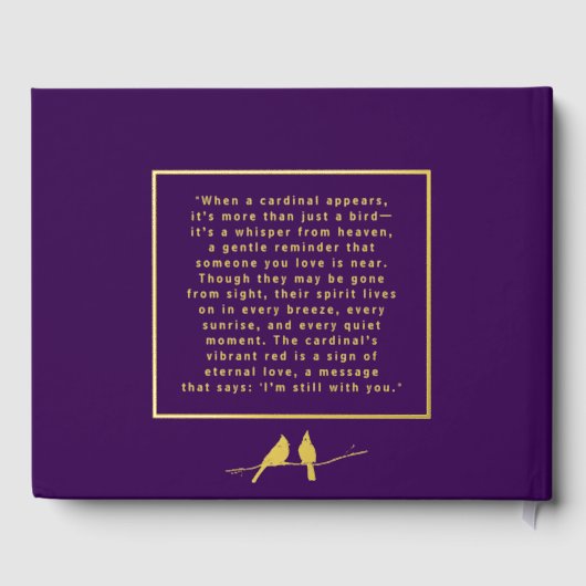 Purple Gold Cardinals Real Foil Funeral GuestBook (Verso)