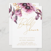 Purple Gold Chic Floral Douche nuptiale Invitation (Devant / Derrière)