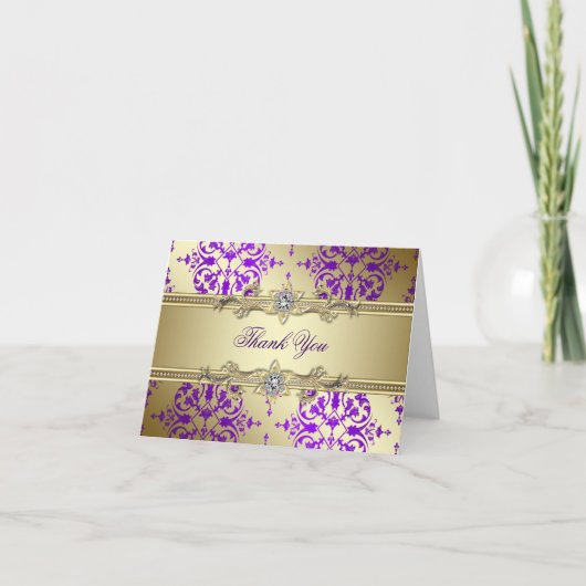 Purple Gold Damask Merci Cartes (Devant)