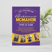 Purple & Gold Filmstrip Graduation Faire-part (Debout devant)