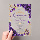 Purple Gold Floral Quinceanera Acryl Uitnodigingen (Insitu (Draagbaar))