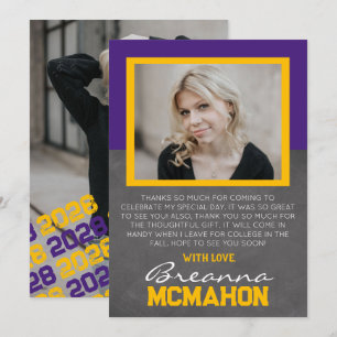 Purple & Gold Graduation 2 Carte de remerciements 